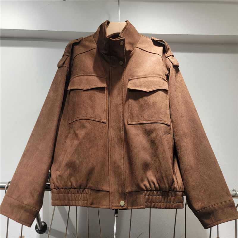 Europa y América de moda chaqueta de piel de ciervo mujer 2026 primavera y otoño nuevo estilo de alta sensación casual chaqueta corta suelta