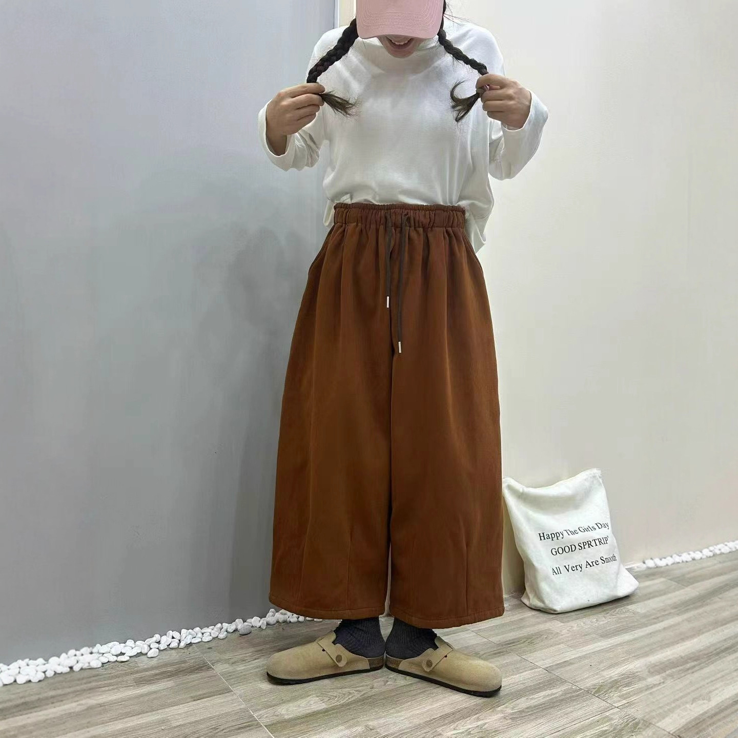 净版加绒裤2025简约韩系时尚抽绳腰保暖舒适百搭宽松休闲长裤女