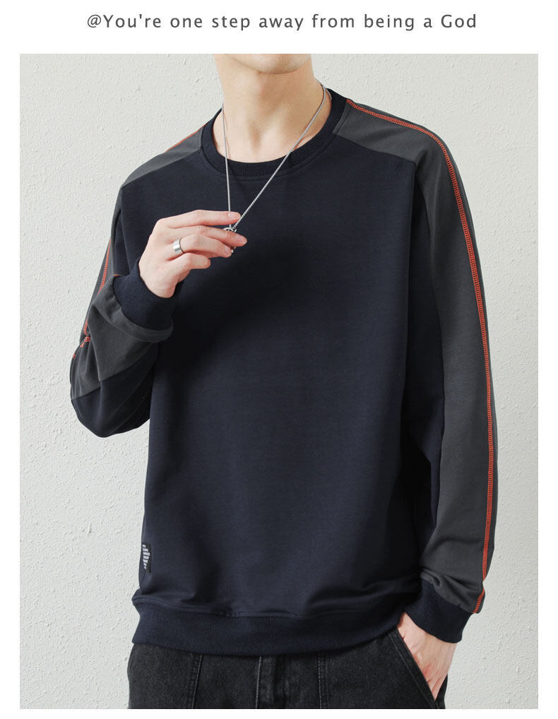 Herfst lange mouwen T-shirt trendy losse ronde hals sweatshirt kleding lente en herfst heren s knappe kleding top_voghion.com