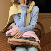 ON LINE 韩系无缝一体机羊绒卷边打底衫女冬季堆堆领针织衫a9298