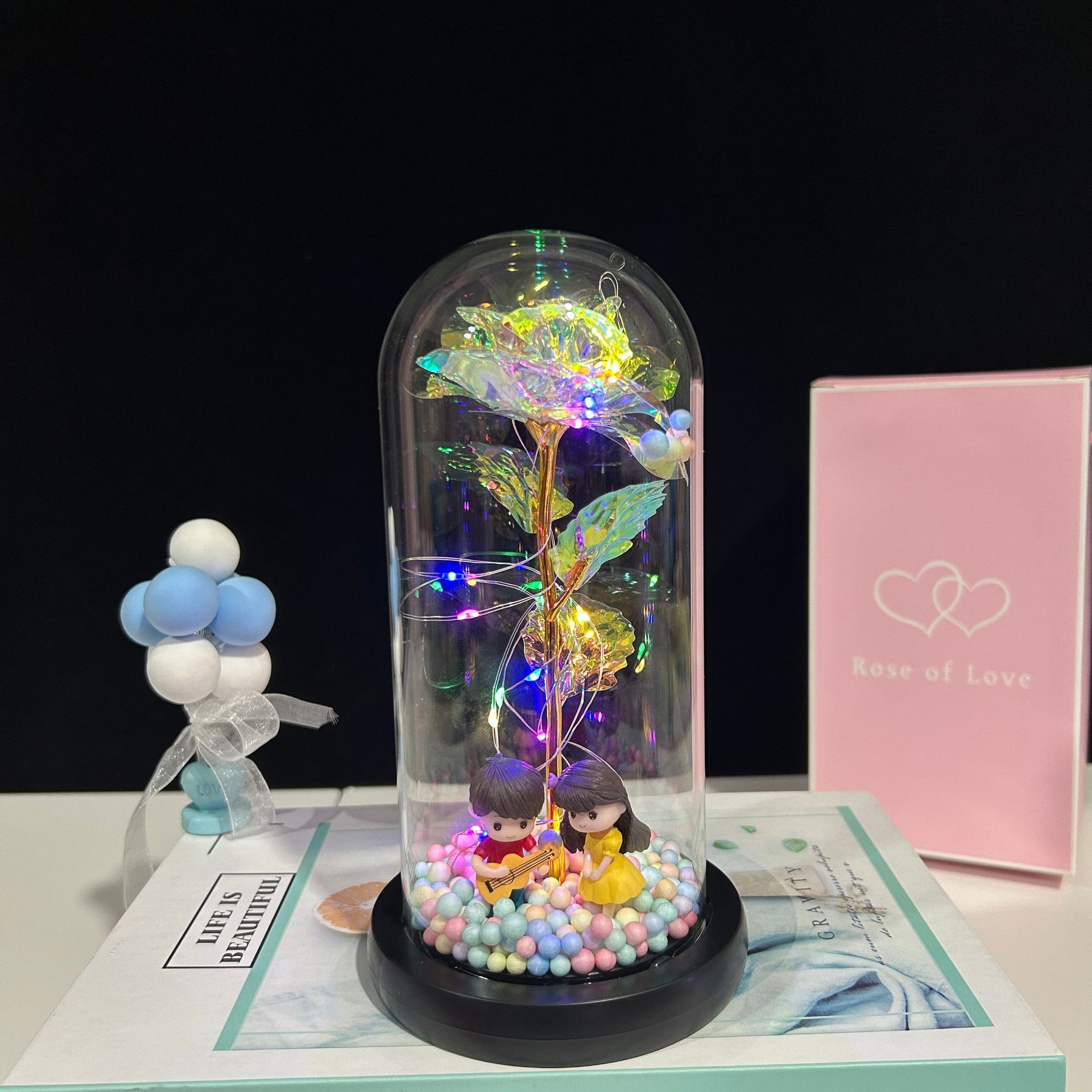 Flor eterna cubierta de cristal lámpara luminosa hoja de oro rosa Día de San Valentín Día DE LA Madre 520 decoración de regalo de cumpleaños