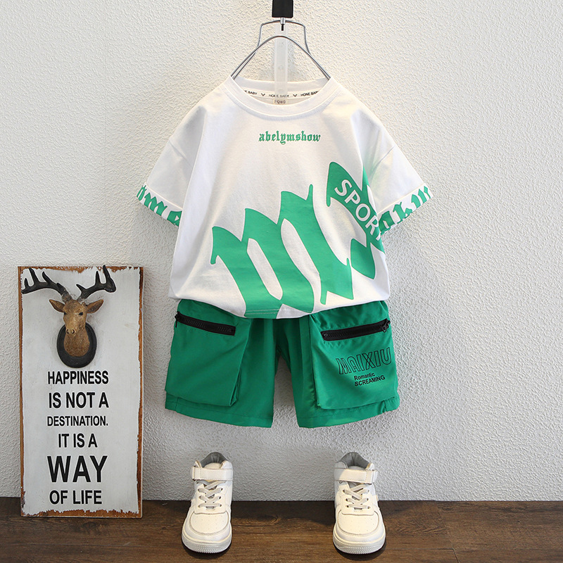 7946 traje de verano para niños pequeño y mediano estilo delgado coreano casual de manga corta de dos piezas para bebés estilo de verano ropa para niños guapos