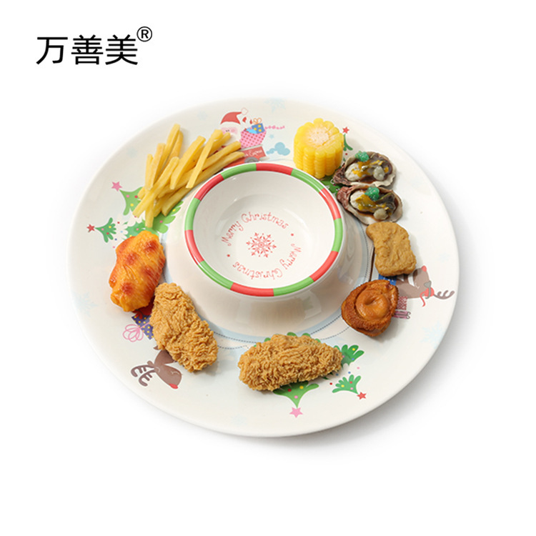 Wanshan Christmas round melamine plate Chip and Dip foreign trade imitation porcelain fries Dip sauce plate factory wholesale