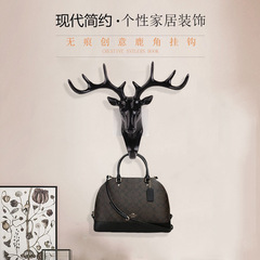 無痕鑰匙壁掛鈎免打孔鹿角美式牆面裝飾掛鈎創意個性鹿頭牆壁掛鈎