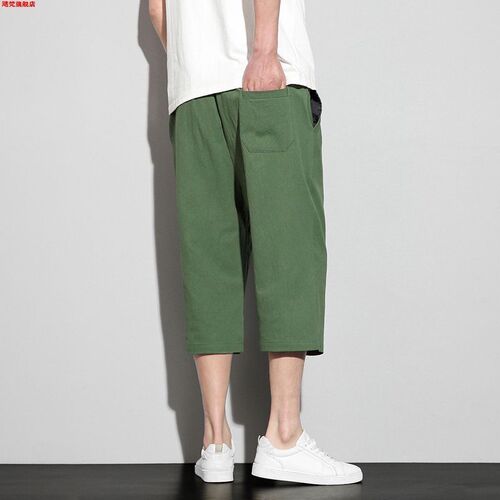 Modern Chinese Style Summer Retro Chinese Cotton-Linen 7/8 Length Pants for Men, Thin, Loose, Oversized, Casual