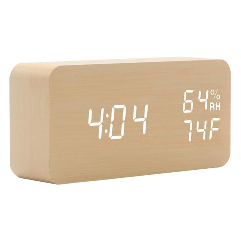 Qili reloj despertador inteligente de control de voz mudo LED reloj de madera Artesanía regalo de carga USB