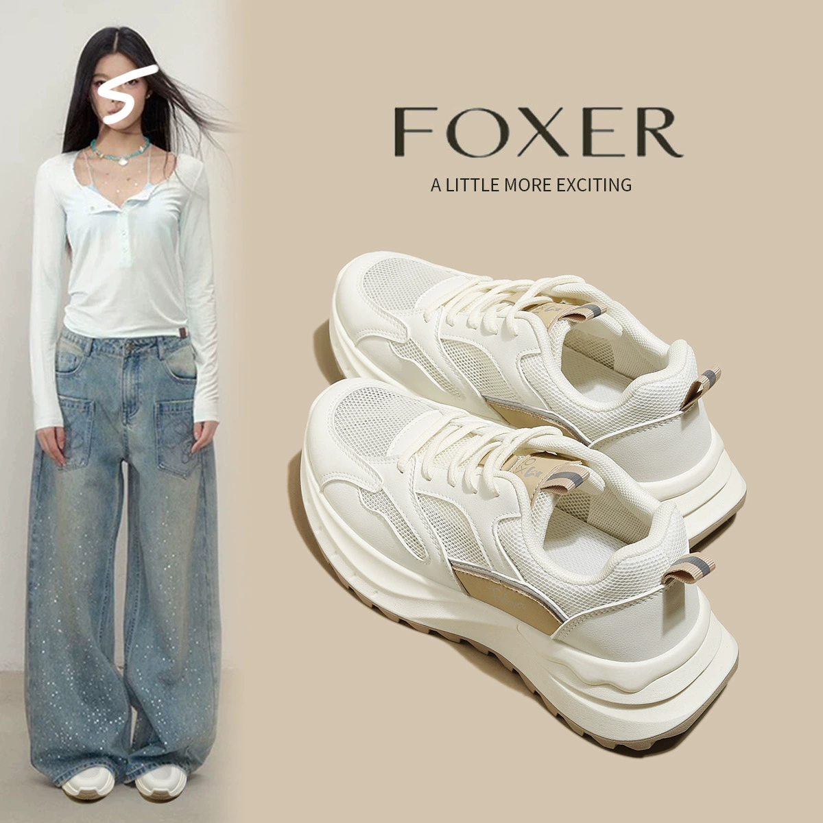 【FOXER】Новые повседневные прогулочные амортизирующие легкие женские и мужские кроссовки для бега на длинные дистанции, туфли с дышащей сеткой, туфли на толстой подошве