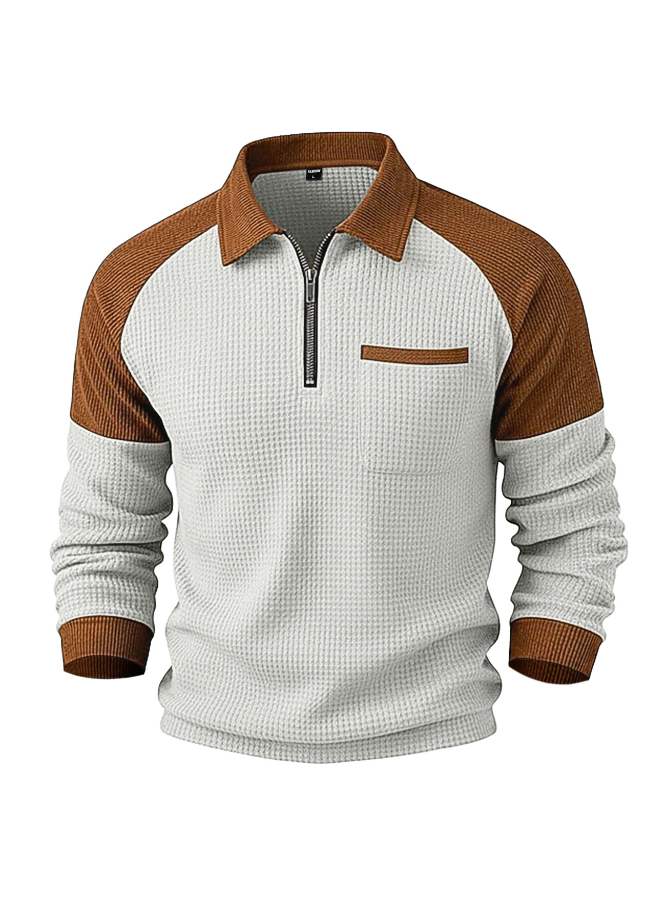 Polo da uomo in maglia waffle con collo a risvolto e zip_voghion.com