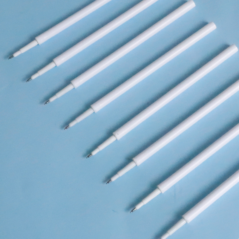 White barrel, black ST tip, press the pen refill.