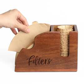 木质咖啡过滤纸收纳盒实木水吧手冲咖啡滤纸收纳架扇形过滤纸木盒