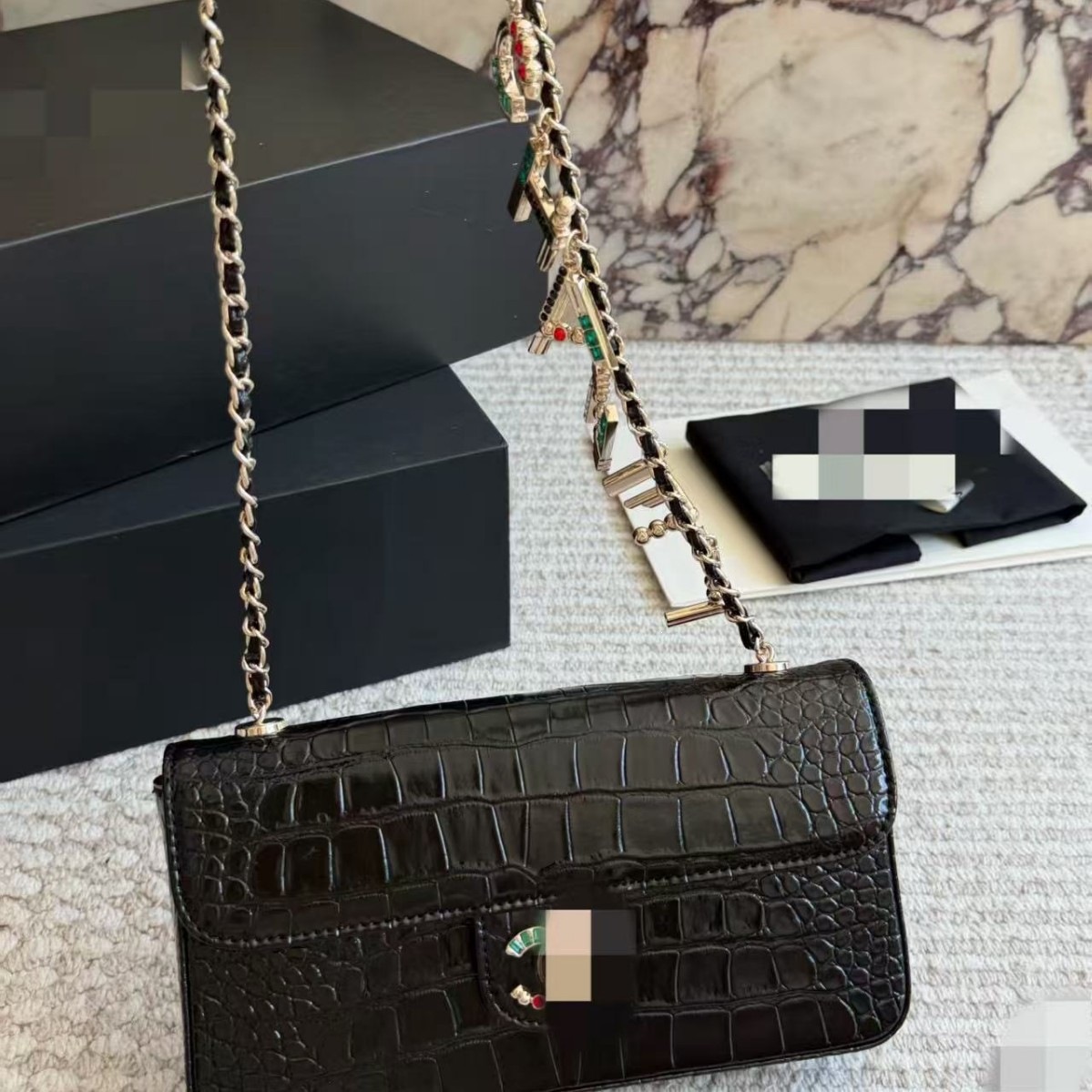 Cross-border Crocodile Texture Handbag with Top Handle Mini Chain Bag Vintage Commuter Versatile Shoulder Crossbody Bag