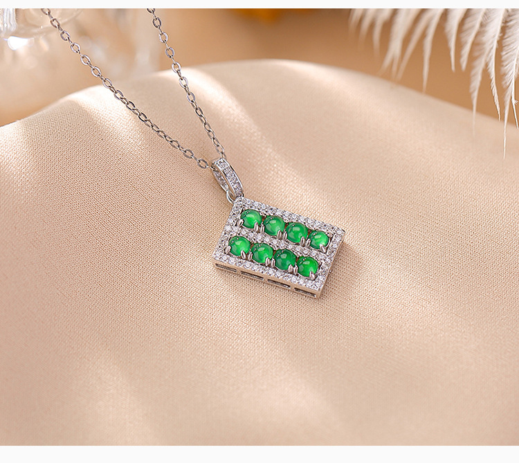 Mặt dây chuyền bạc S925 hạt tròn bàn tính phong cách Trung Hoa — Mẫu ngọc nước xanh (không bao gồm dây chuyền) chi tiết 7