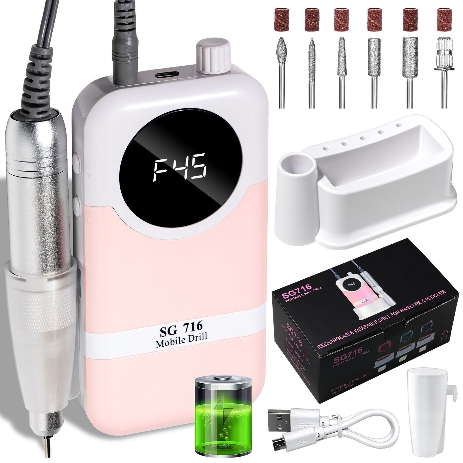 Lijadora de uñas recargable para tienda de uñas, lijadora de uñas y exfoliante, amoladora de uñas de almacenamiento eléctrico portátil