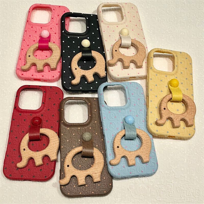 Leather Wood Elephant Stand for Apple 16ProMax Phone Case iPhone15 New 13/14/12