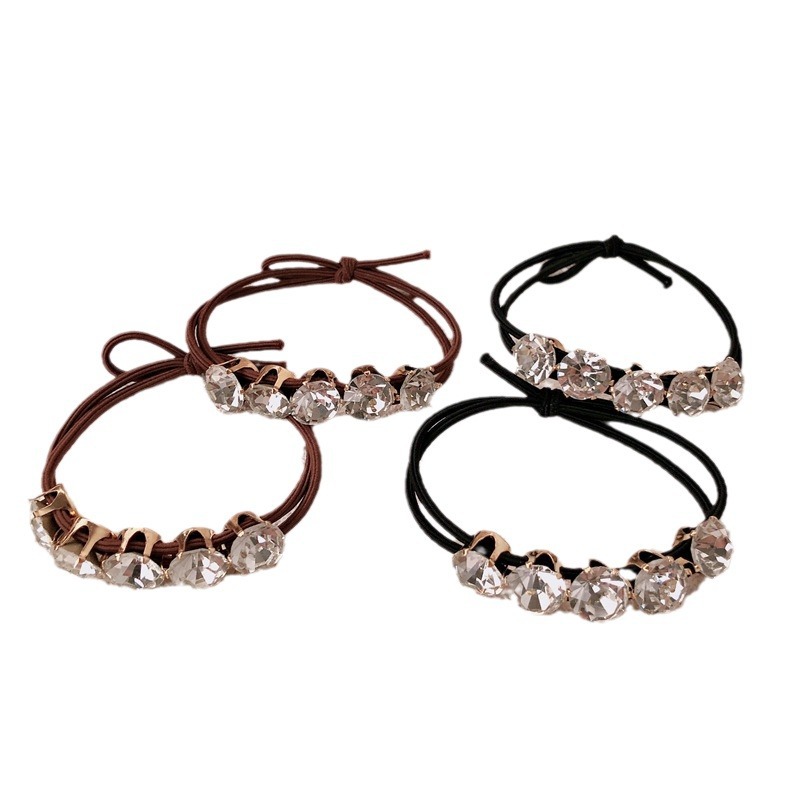 Cuerda de cabeza de diamantes de imitación para mujer, cola de caballo, temperamento simple retro, cuerda para el cabello de alta gama, banda de goma, cabeza de bola, banda de goma, lazo para el cabello, accesorios para el cabello