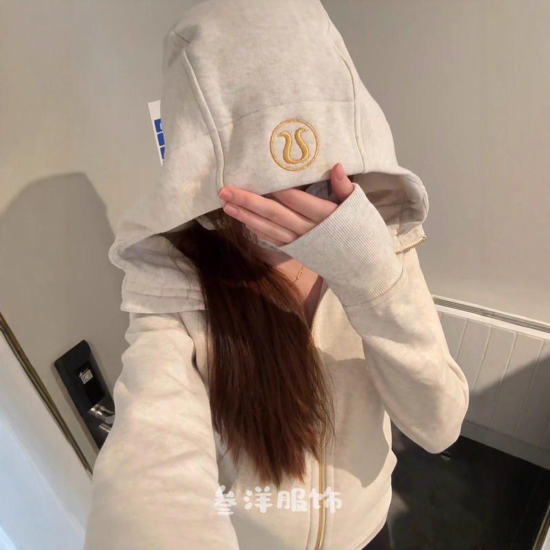Autumn and Winter Popular Lu Sweatshirt Scuba Fleece-Lined Casual Slim Full Zipper Sports Jacket Hooded Top with Three Labels