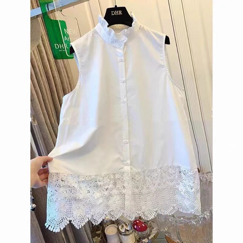 French-Style Ruffled Lace Patchwork Shirt for Women, New Summer White Sleeveless Vest, Stylish Inner Layering Top