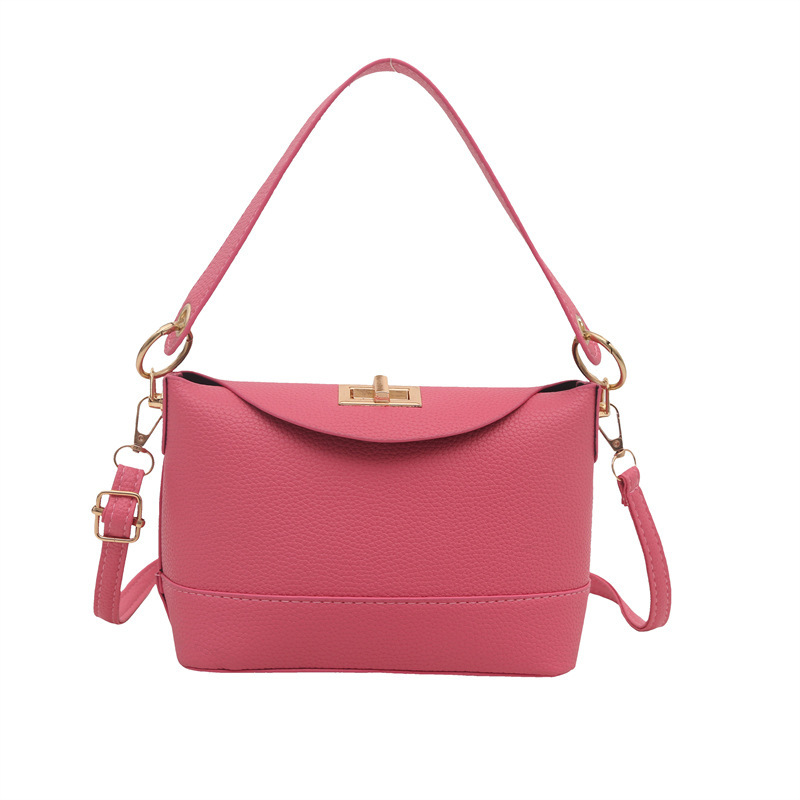 Moda de color sólido litchi 2024, nuevo bloqueo de invierno de estilo exterior de hombro casualidad, bolso de mano pequeño para mujeres