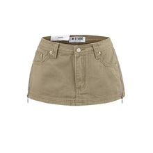 美式辣妹牛仔裙带底裤半身裙女2025侧缝拉链防走光A字包臀超短裙