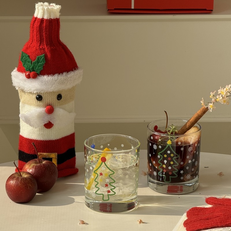 圣诞节圣诞树玻璃杯圣诞老人杯子家用耐热牛奶杯啤酒酒杯威士忌杯