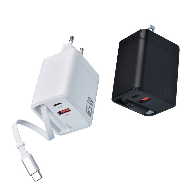 65W伸縮式充電ケーブル充電器、伸縮式ケーブルTYPE-C急速充電デュアルポート付きケーブルアダプター充電器|undefined