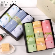 内野和风古系列面巾3条装礼盒纱布毛巾创意毛巾礼盒日式风格纯棉