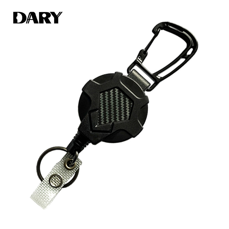 Cross-border steel wire rope diamond-shaped outdoor easy pull-up buckle badge reel black heavy-duty telescopic keychain wholesale Cross-border steel wire rope diamond-shaped outdoor easy pull-up buckle badge reel black heavy-duty telescopic keychain wholesale