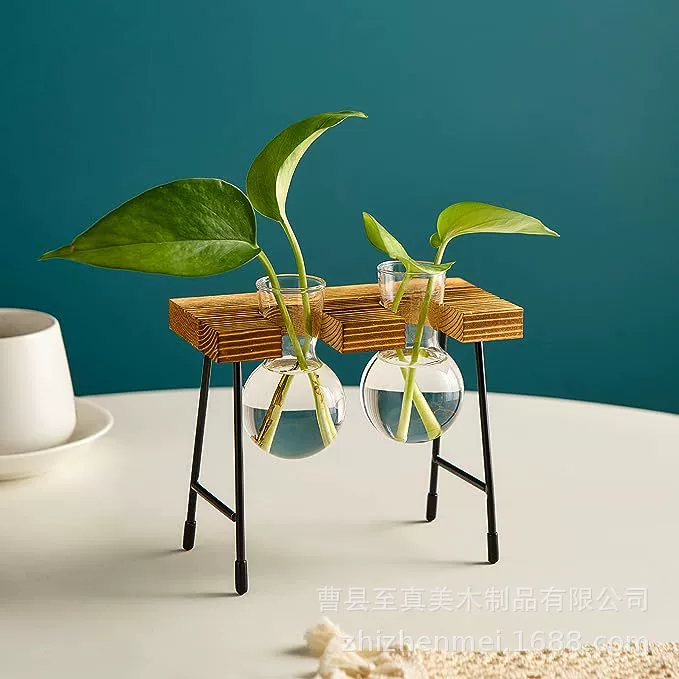 Деревянная подставка лампа ваза для растений стеклянная тара гидропонная растительная винтажная ваза украшение для цветов настольная деревянная подставка для цветов