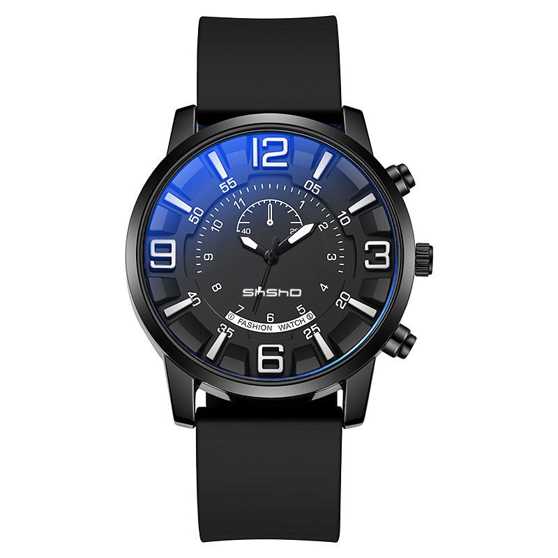 New Manufacturer Direct Men's Watch Cross-Border Three-Dimensional Digital Large Blue Light Glass Silicone Watch Men's High-End
