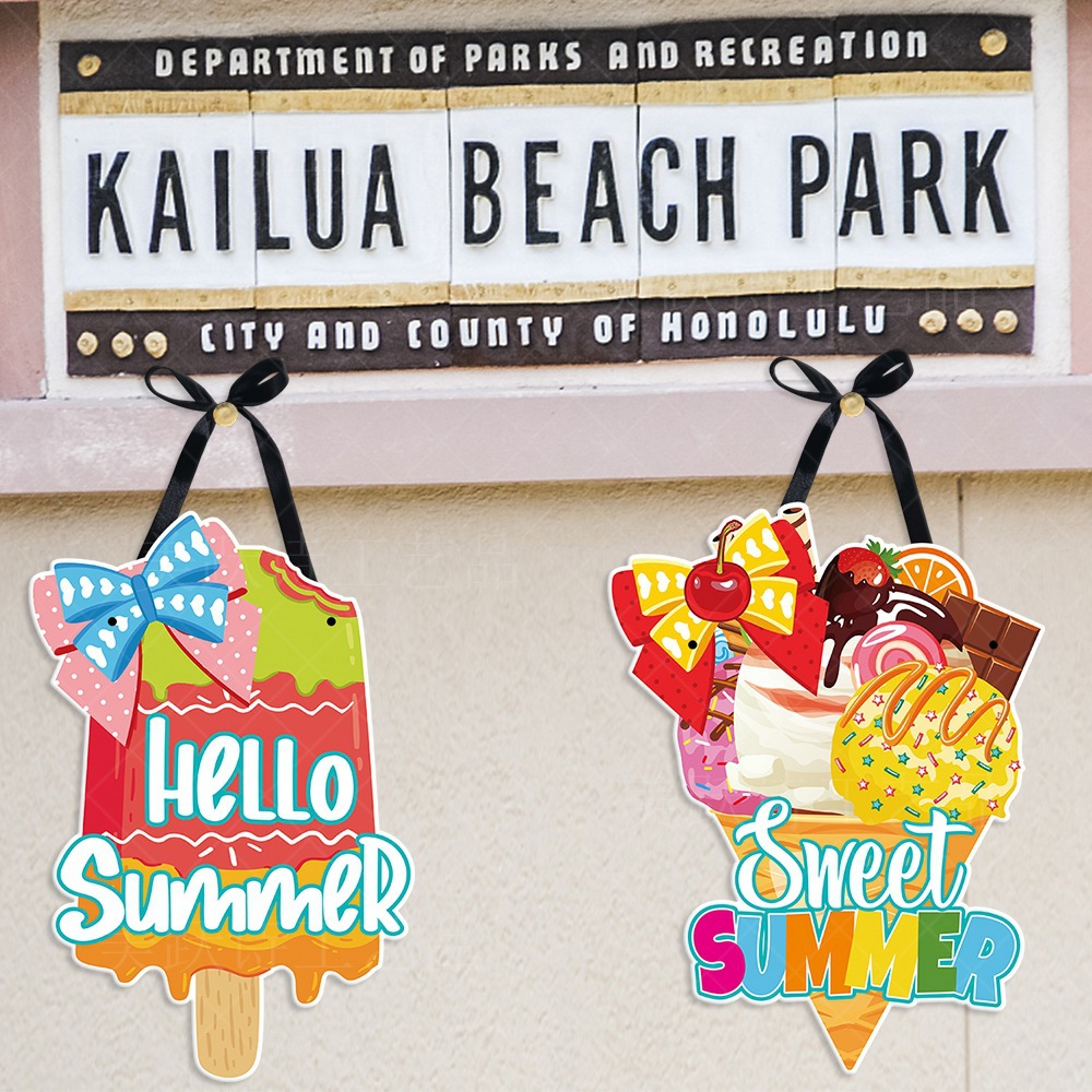 Nueva decoración hawaiana puerta colgante etiqueta verano fiesta escena diseño helado colgante