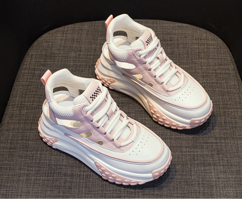 Giày sneaker nữ da thật đế dày phong cách bố mùa hè 2025 nhẹ tăng chiều cao — M2357 màu hồng, M2357 màu xanh lá cây, M2357 màu trắng chi tiết 30