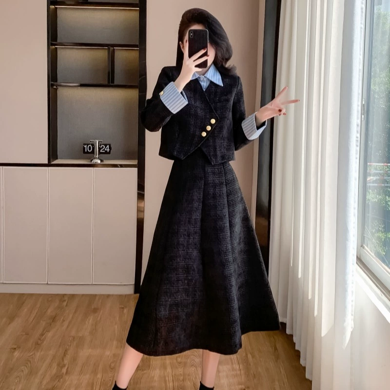 Демисезонный модный набор, пиджак, юбка, стиль Чанель