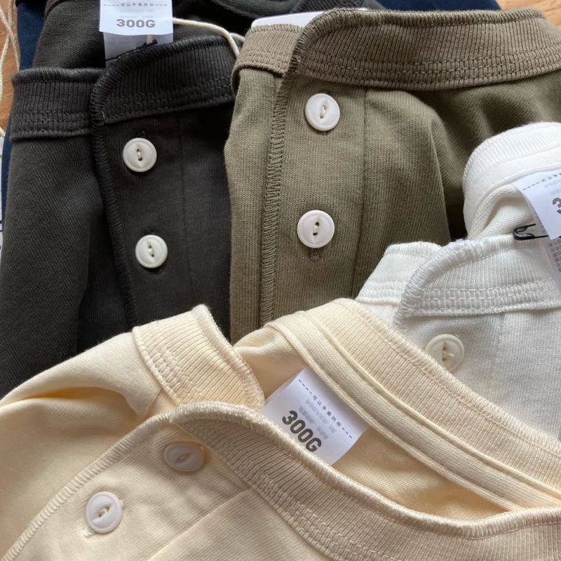 Good product! 300g heavy fabric! Retro Henry collar! Men's simple all-match solid color daily long-sleeved T-shirt