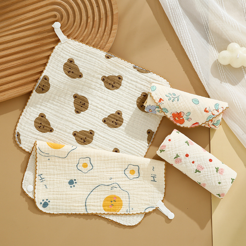 Baby Cartoon Saliva Towel Baby Bib Gauze Triangle Towel Bib Square Towel Hand Towel Class a Safety Cotton Gauze