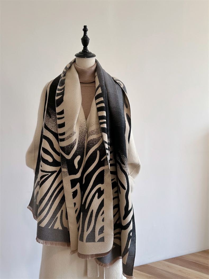 Autumn and Winter I mitation Cashmere Graffiti Wool Scarf Zebra Pattern Long Dual-purpose Air Conditioning Shawl Warm_voghion.com