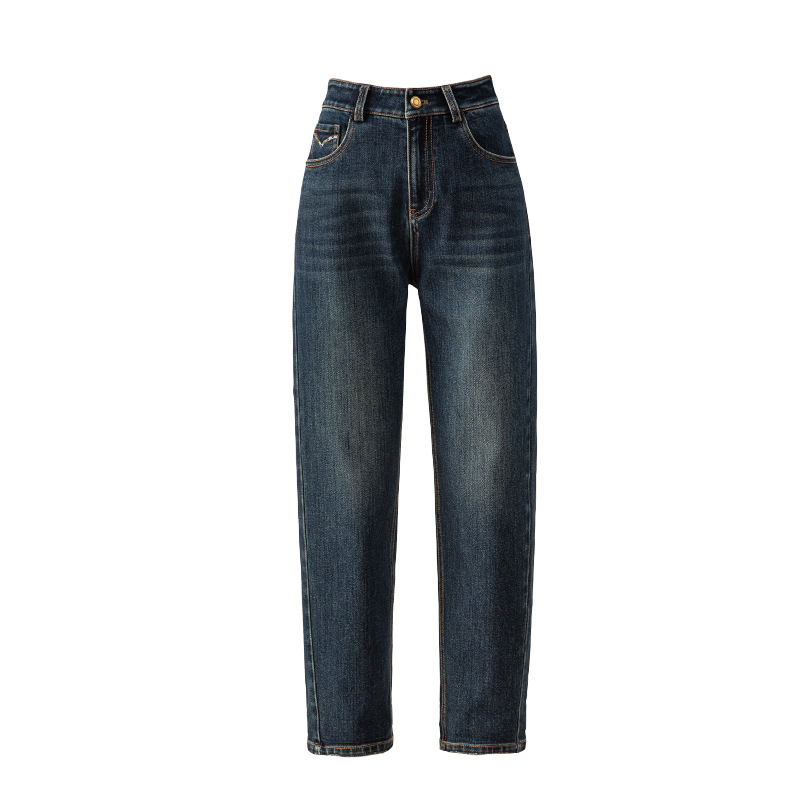 Quần jeans nữ ống côn cạp cao chất liệu Lyocell mềm mại màu xanh vintage — màu xanh