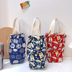 Universal thermos cup cover with carrying rope, portable canvas, cute cartoon water cup cover, portable storage bag