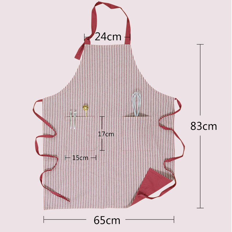 Amazon transfronterizo doble delantal de algodón estriado cuello ajustable barista ropa de trabajo delantal de cocina