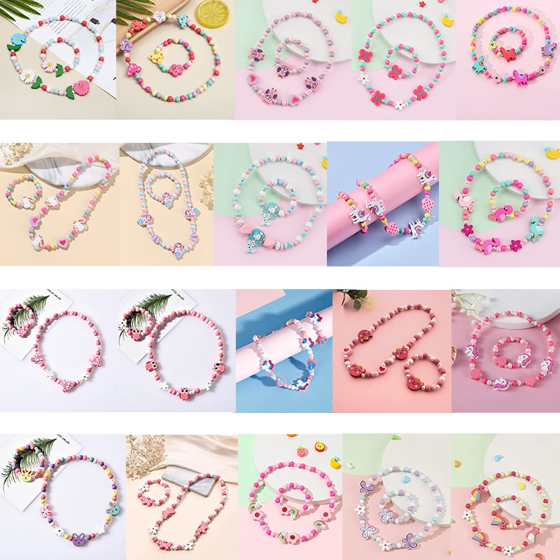 Трансграничные взрывы Разноцветные детские браслеты из бисера DIY Девочки деревянные бусины ювелирные изделия ручной работы ожерелье браслет костюм оптом