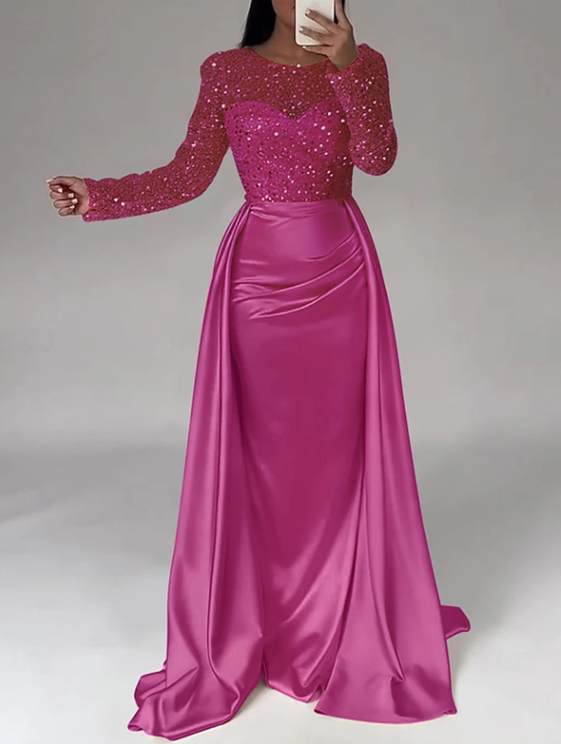 Women's Elegant Sequined Evening Gown Long Sleeved Banquet Dress American Style Fashion For Annual Meeting Host Queen Aura_ecoleips.com