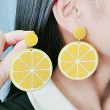 新款大橙子柠檬耳钉耳环时尚日常夏日风水果亚克力透色耳坠耳饰女