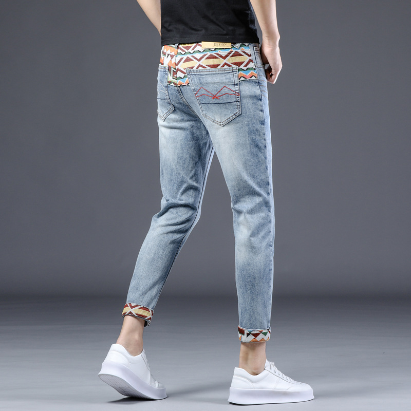 brand embroidered denim jeans for men in summer, thin Korean version, trendy casual, slim fit, small foot_voghion.com