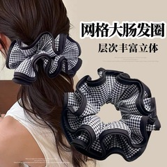 韩系小众四层黑白格纹大肠发圈气质低马尾麻花辫发绳高级感肥肠头