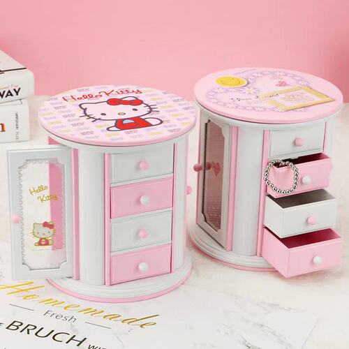 Wardrobe dressing music box with two doors and 3 drawers mirror storage box winding music box for girls