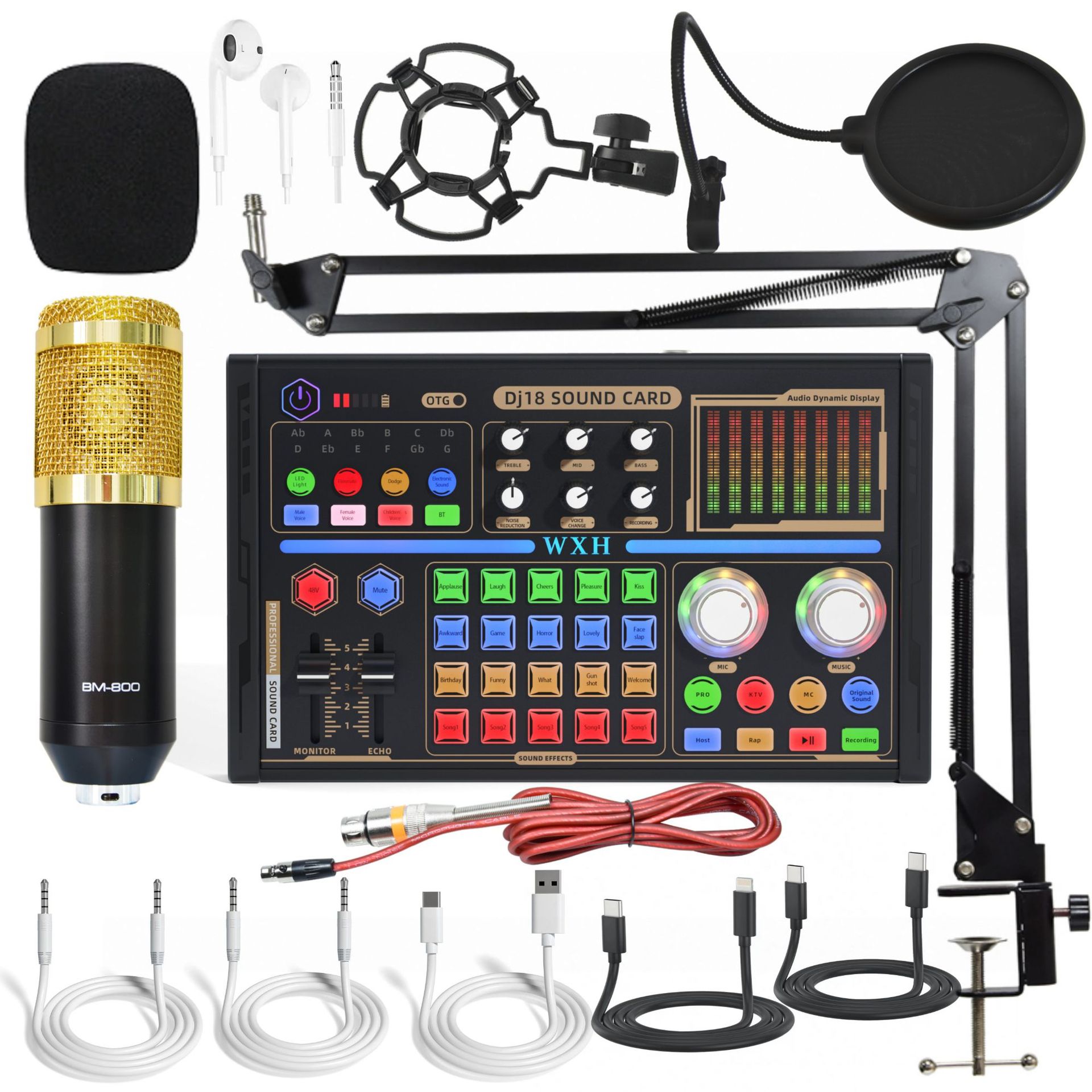English Version Condenser Microphone Sound Card Live Streaming Equipment Mobile Live Streaming All-In-One Machine Dedicated for Computer Game Live Streaming