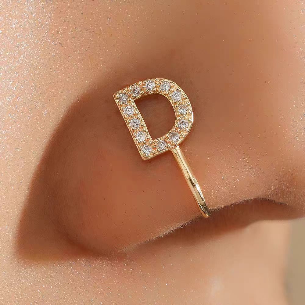26 Letter Initial Micro-Set CZ Nose Clip Fake Nose Ring No-Pierce Nose Jewelry Fashion Accessory detail image 12