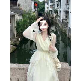 春秋法式初恋长裙超仙甜美温柔风荷叶边公主连衣裙子女秋冬季穿搭