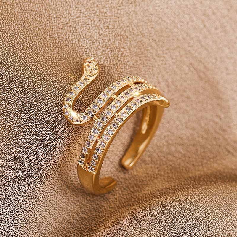 Korean Copper Inlaid Zirconium Zodiac Twist Snake Open Ring Wholesale Nihaojewelry display picture 3