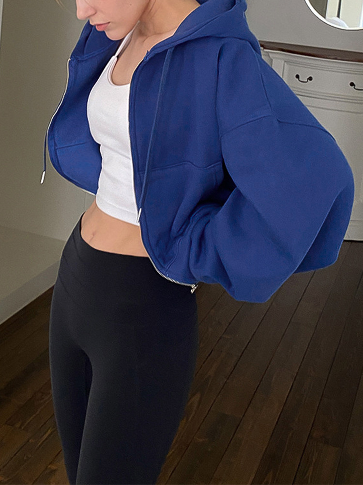 【Liquidación】Chaqueta deportiva corta con capucha y cremallera, forrada de lana, para primavera y otoño, moderna y cálida, para mujer. image 5