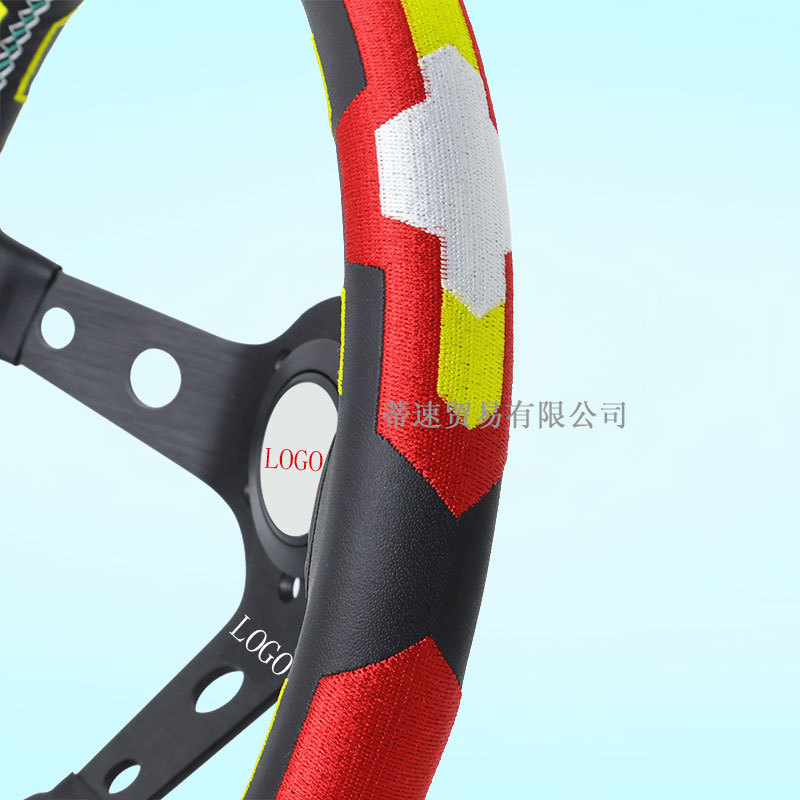 Factory Direct Sales Universal Red Leather Steering Wheel for Car Modification 13inch Embroidered Racing Deep Concave Steering Wheel